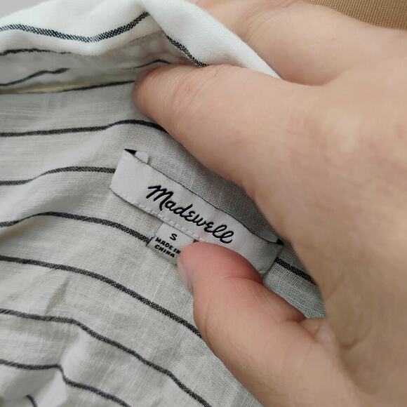 Sz S Madewell Striped Embroidered Button Up Blouse Top Short Sleeve white - Picture 14 of 16